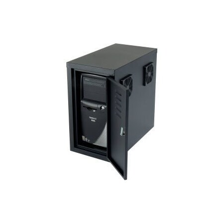 GLOBAL EQUIPMENT Orbit CPU Computer Enclosure Cabinet Front/Rear Doors 2 Exhaust Fans, Black 249309BK